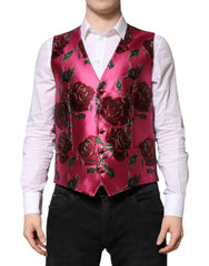 Dolce & Gabbana Pink Floral Satin Formal Men Waistcoat Vest - IT50 | L