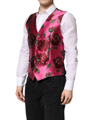 Dolce & Gabbana Pink Floral Satin Formal Men Waistcoat Vest - IT50 | L