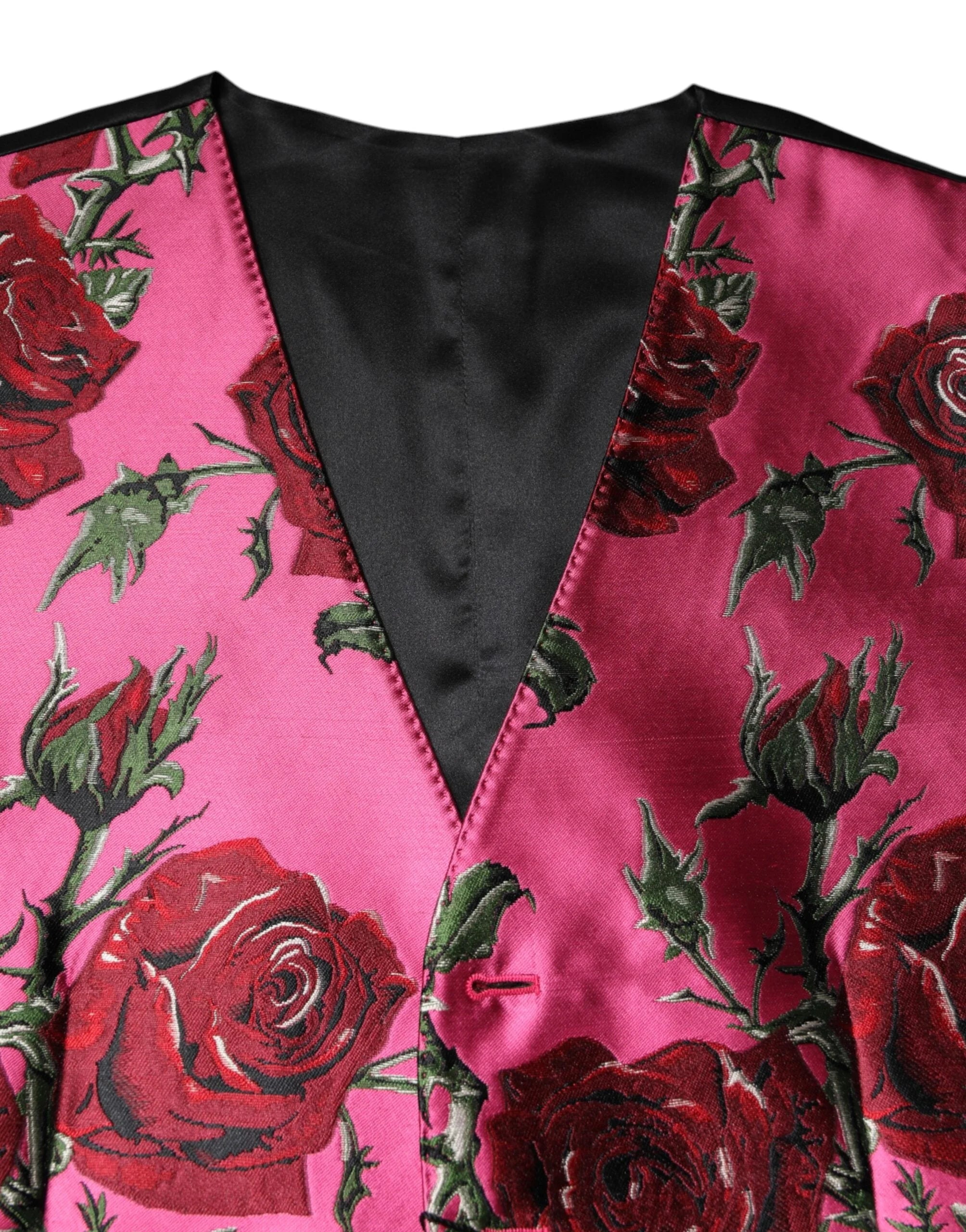 Dolce & Gabbana Pink Floral Satin Formal Men Waistcoat Vest - IT50 | L