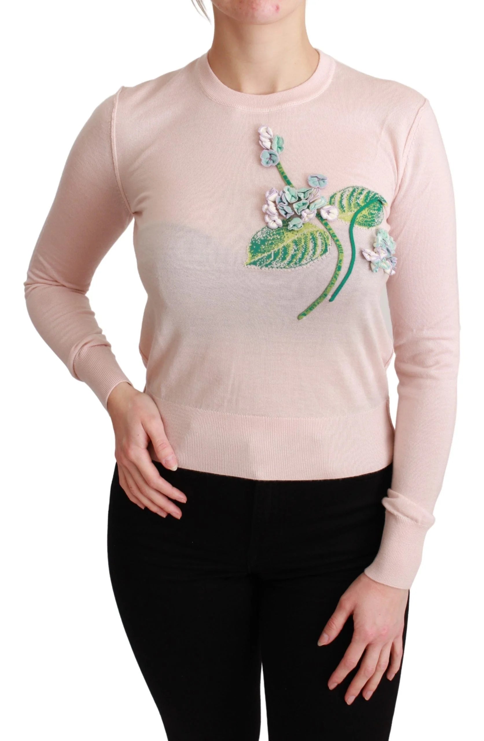 Dolce & Gabbana Pink Floral Silk Cashmere Pullover Sweater - IT36 | XS - Sweaters