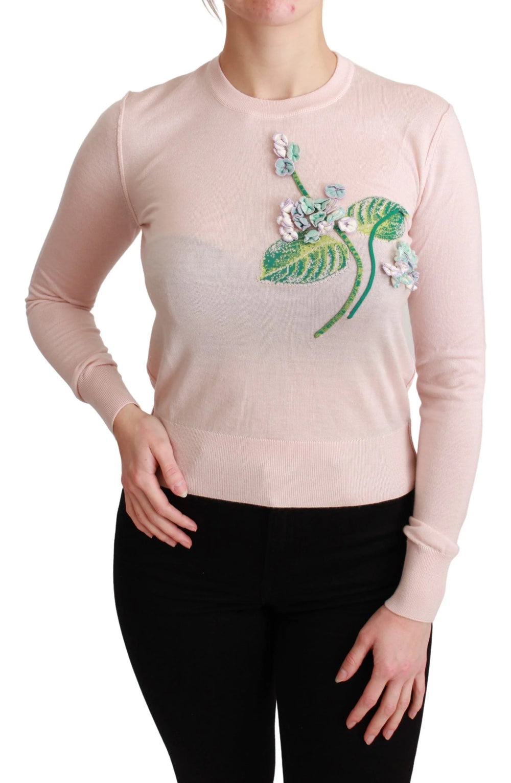 Dolce & Gabbana Pink Floral Silk Cashmere Pullover Sweater - IT36 | XS - Sweaters