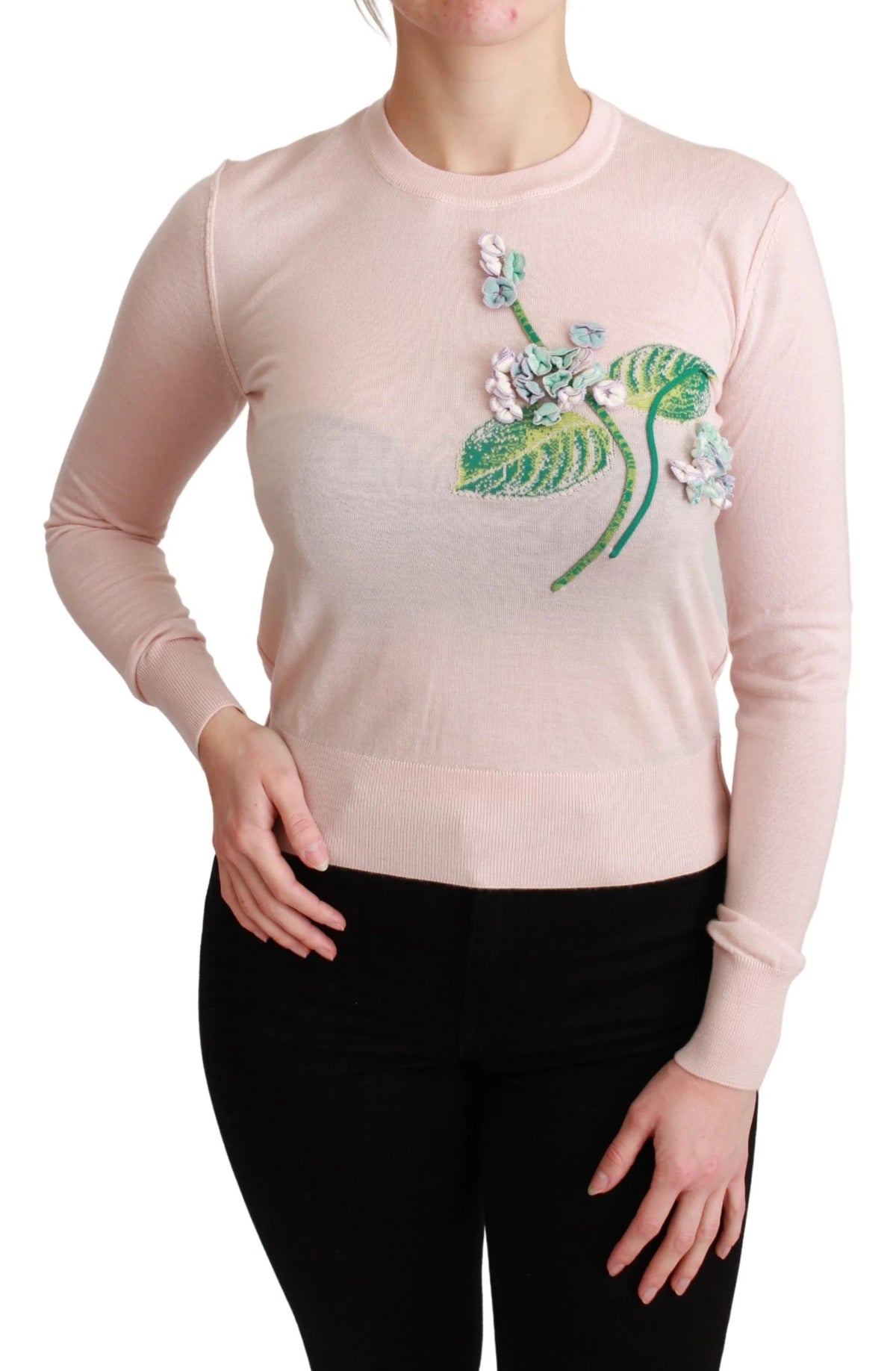 Dolce & Gabbana Pink Floral Silk Cashmere Pullover Sweater - IT36 | XS - Sweaters