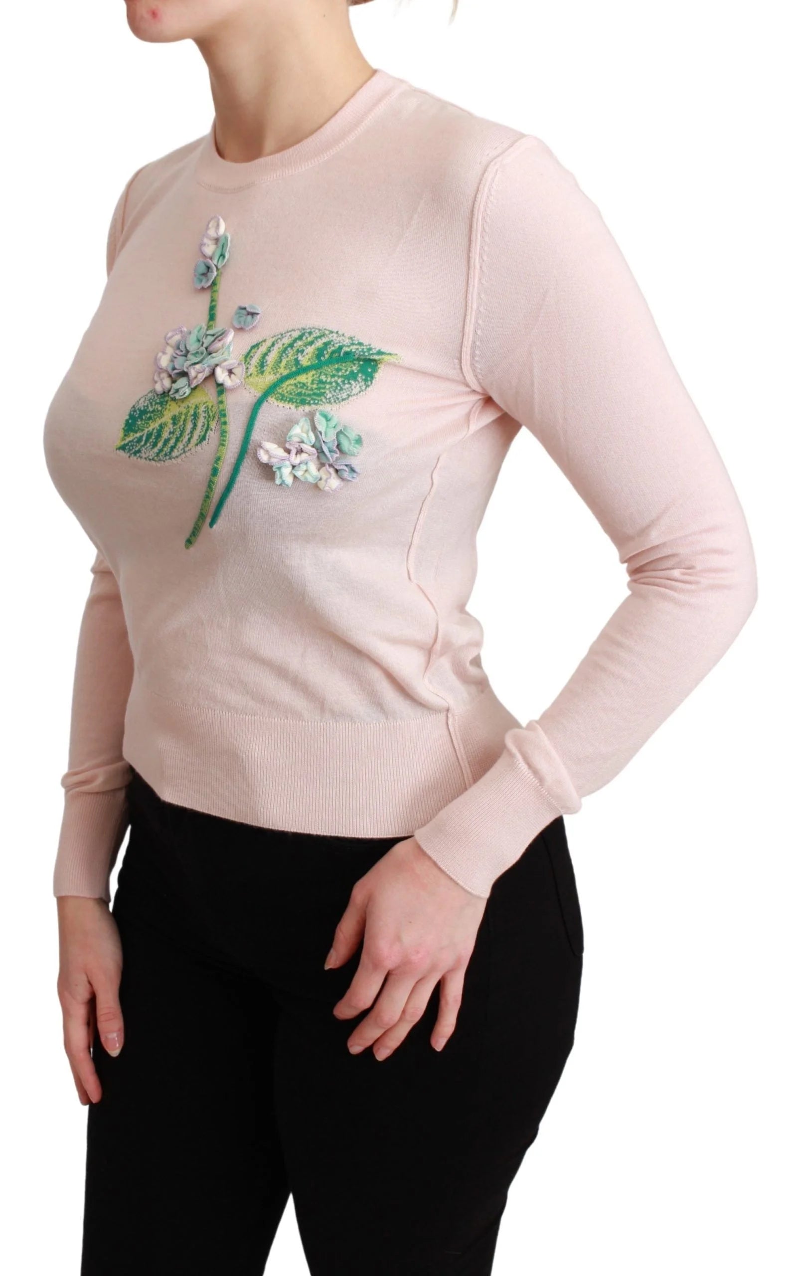 Dolce & Gabbana Pink Floral Silk Cashmere Pullover Sweater - IT36 | XS - Sweaters