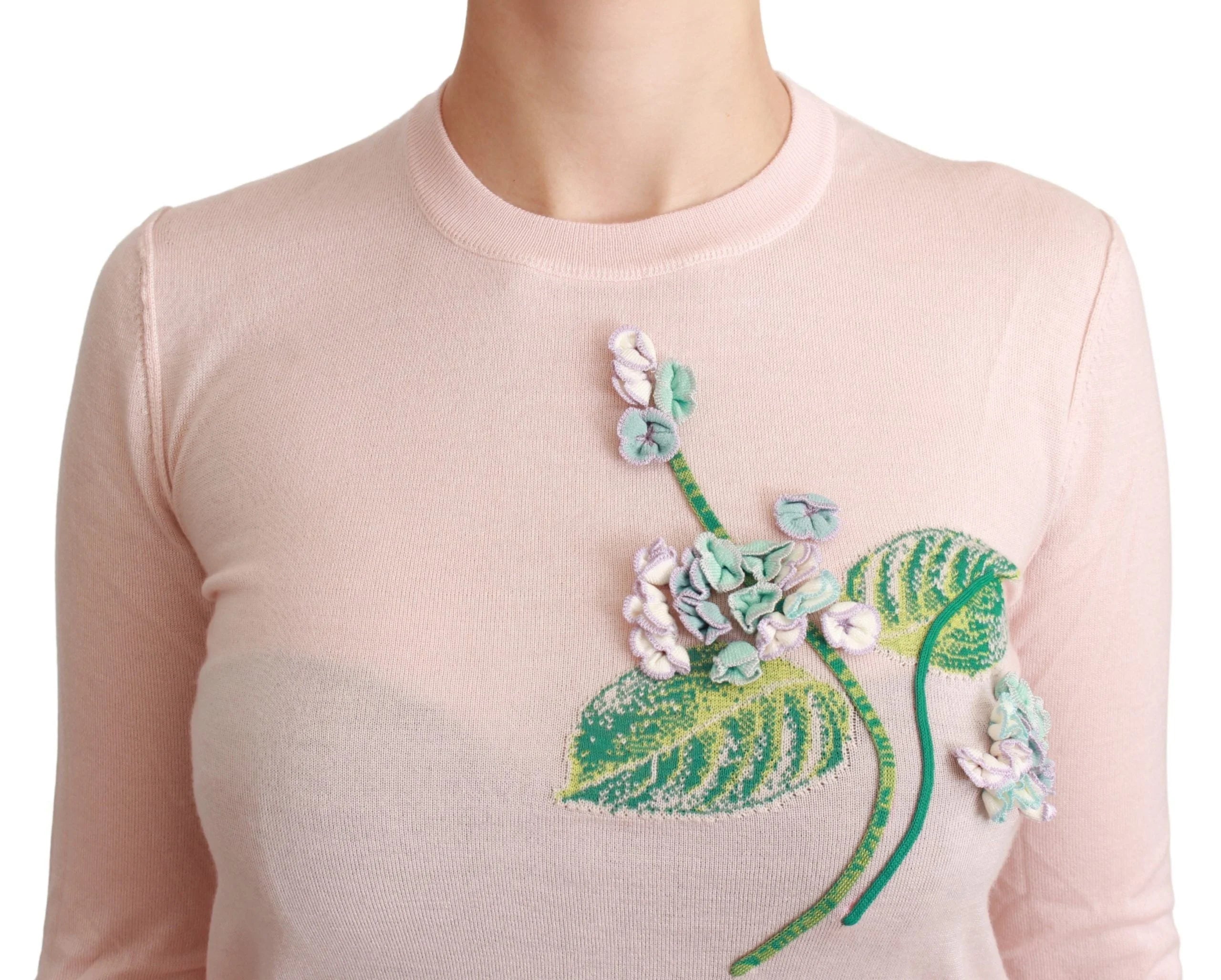 Dolce & Gabbana Pink Floral Silk Cashmere Pullover Sweater - IT36 | XS - Sweaters