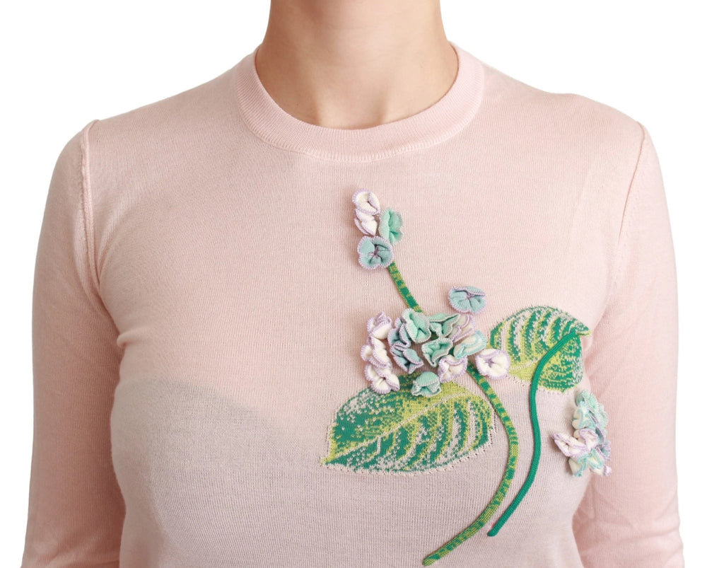 Dolce & Gabbana Pink Floral Silk Cashmere Pullover Sweater - IT36 | XS - Sweaters