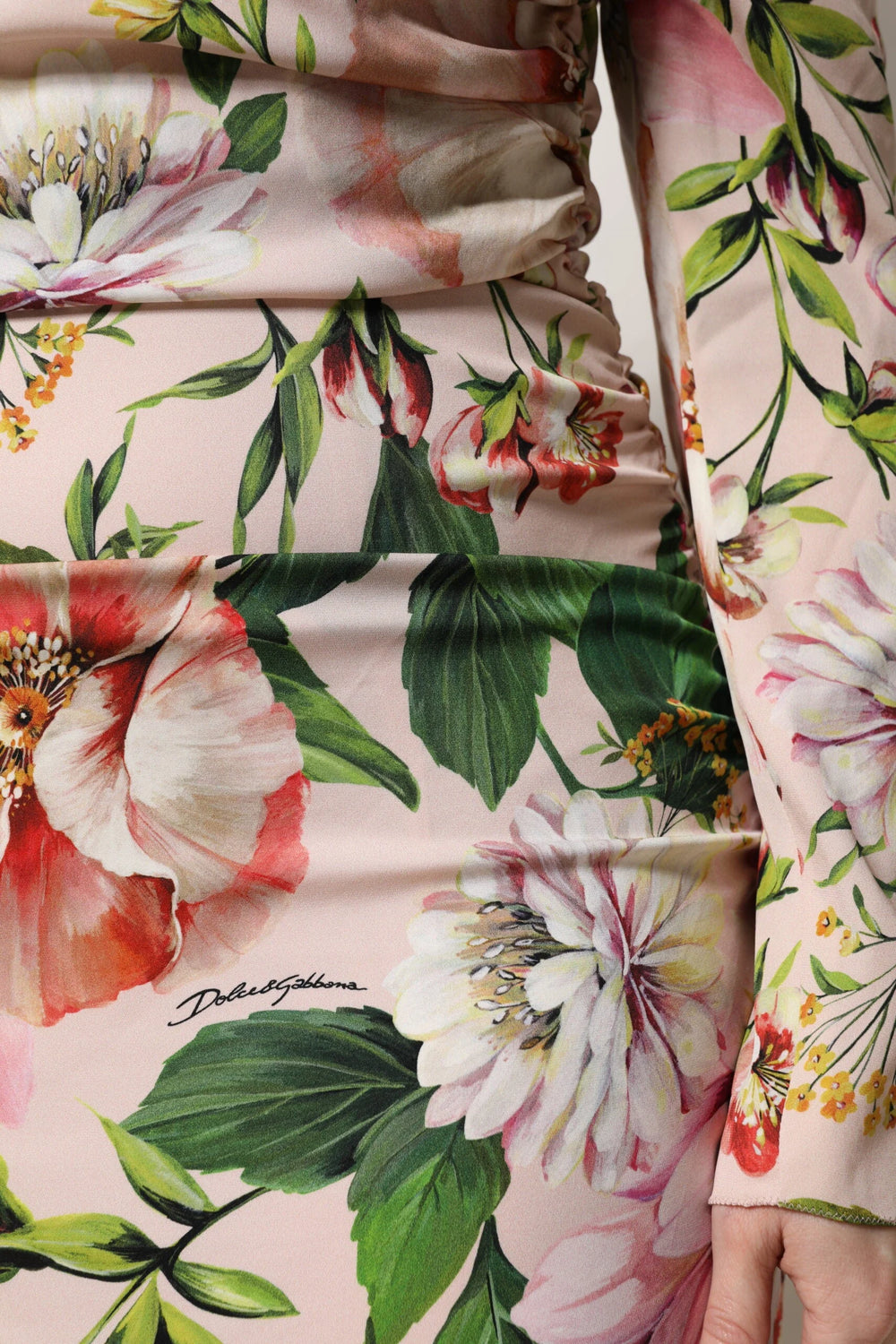 Dolce & Gabbana Pink Floral Silk Fit And Flared Midi Dress - Dresses