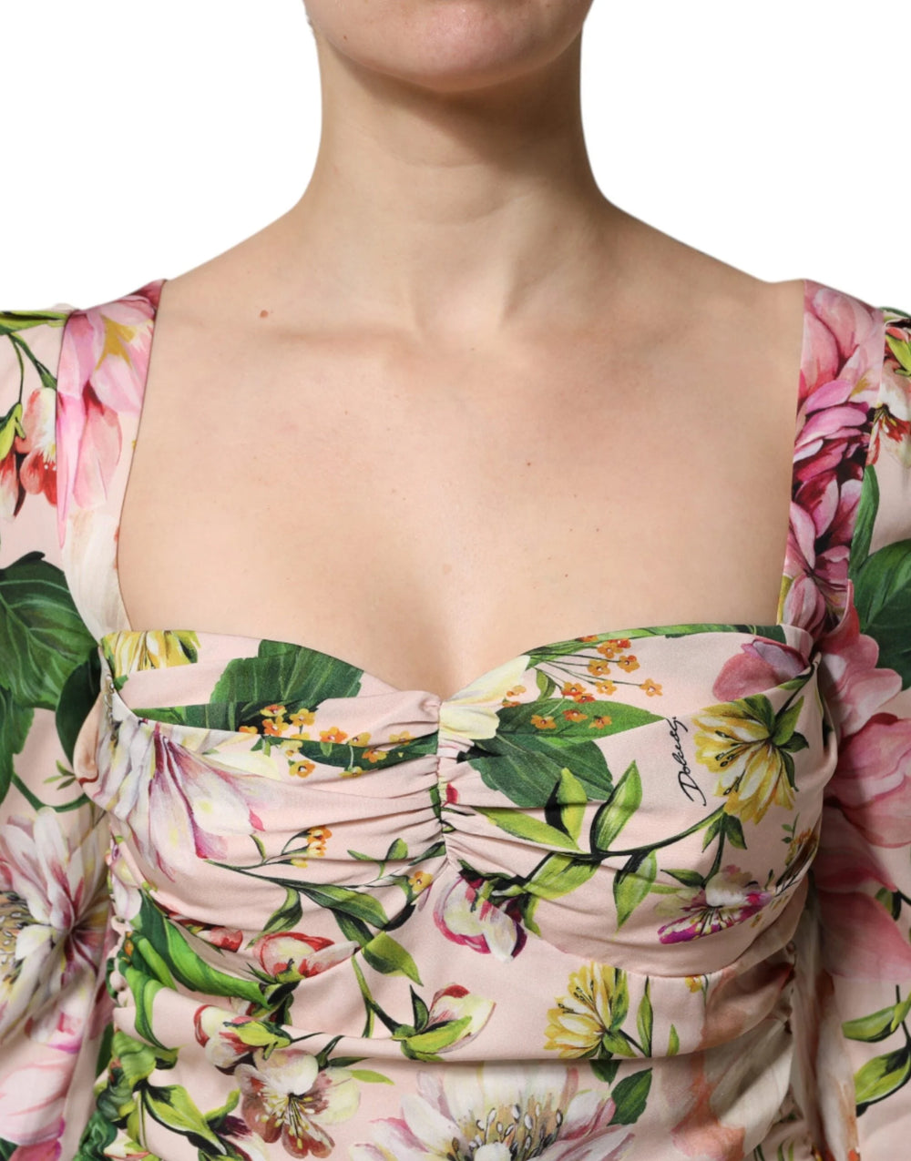 Dolce & Gabbana Pink Floral Silk Fit And Flared Midi Dress - Dresses