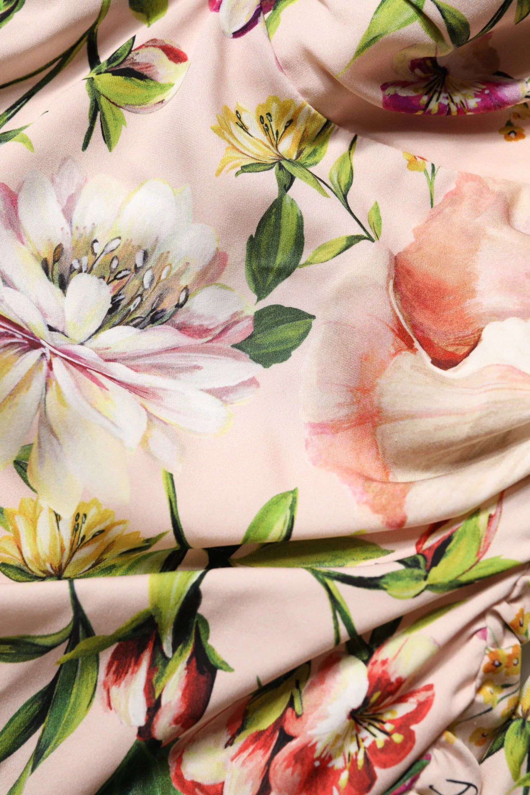 Dolce & Gabbana Pink Floral Silk Fit And Flared Midi Dress - Dresses