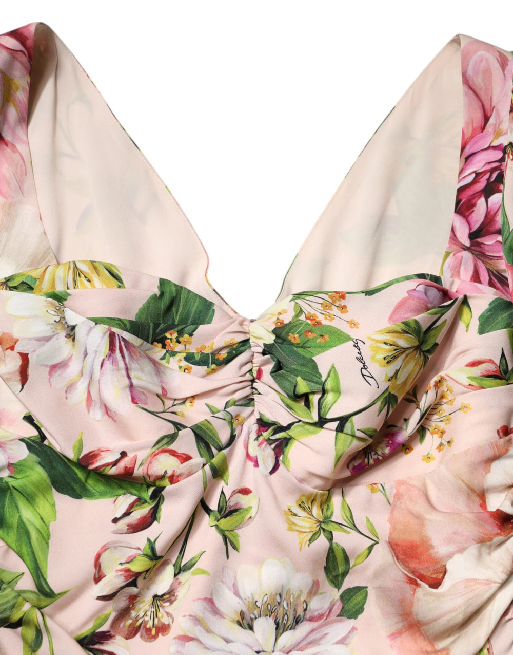 Dolce & Gabbana Pink Floral Silk Fit And Flared Midi Dress - Dresses