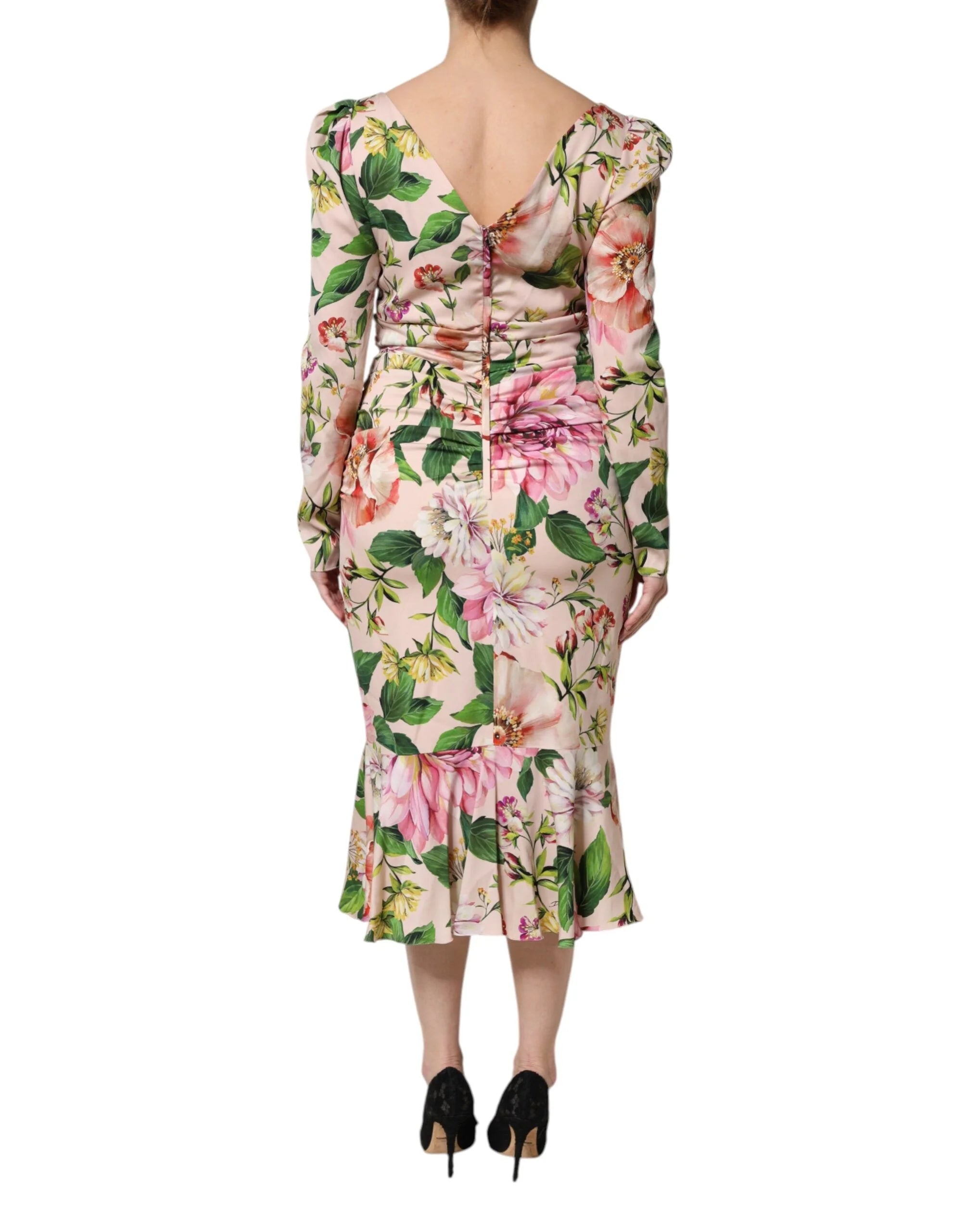 Dolce & Gabbana Pink Floral Silk Fit And Flared Midi Dress - Dresses