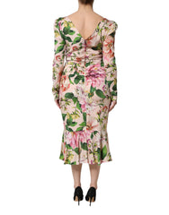 Dolce & Gabbana Pink Floral Silk Fit And Flared Midi Dress - Dresses