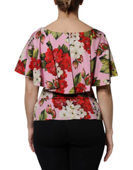 Dolce & Gabbana Pink Floral Silk Short Sleeves Blouse Top - Blouses