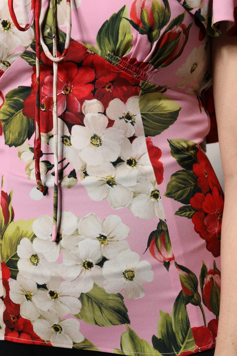 Dolce & Gabbana Pink Floral Silk Short Sleeves Blouse Top - Blouses