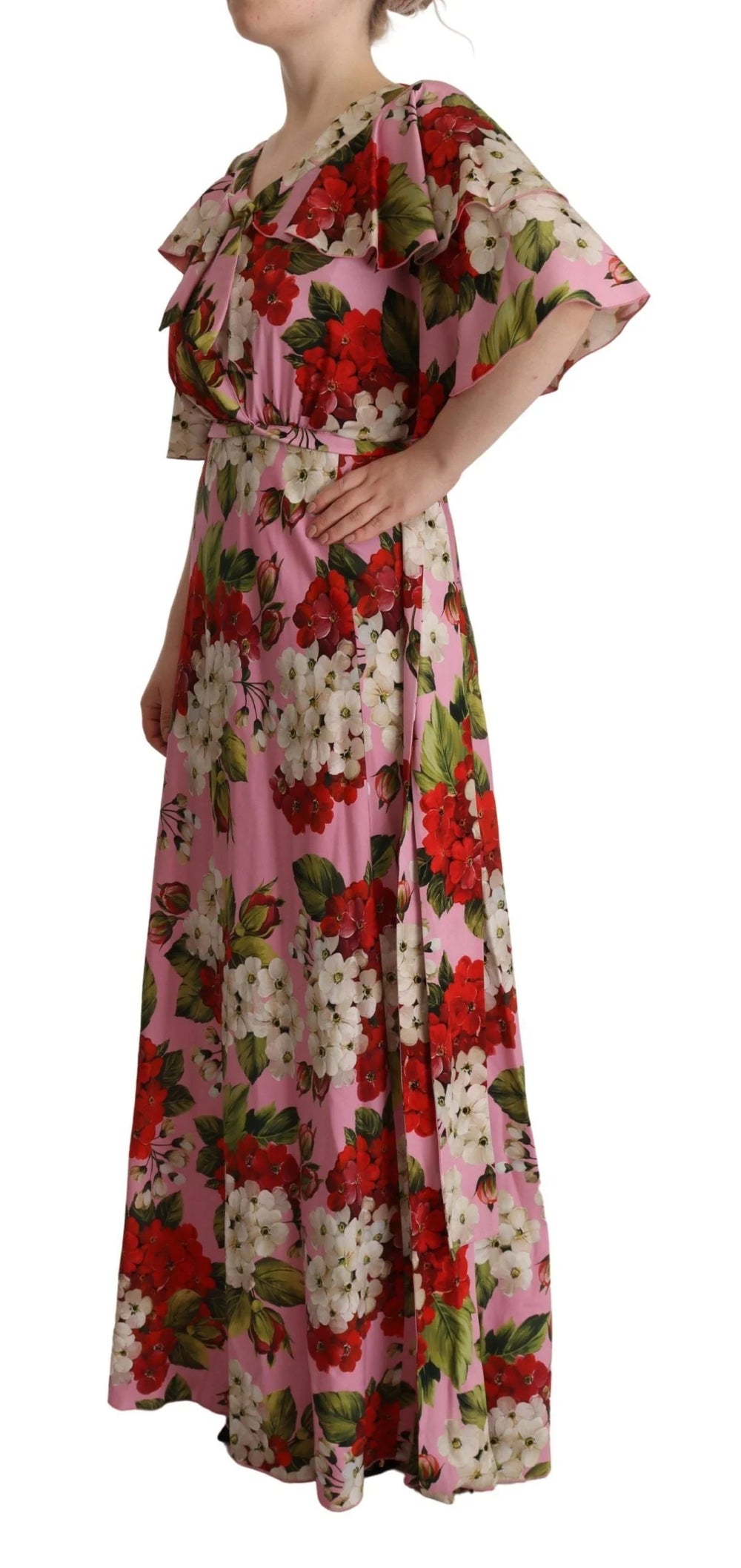 Dolce & Gabbana Pink Floral Silk Stretch Gown Maxi Dress - Dresses