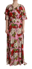 Dolce & Gabbana Pink Floral Silk Stretch Gown Maxi Dress - Dresses