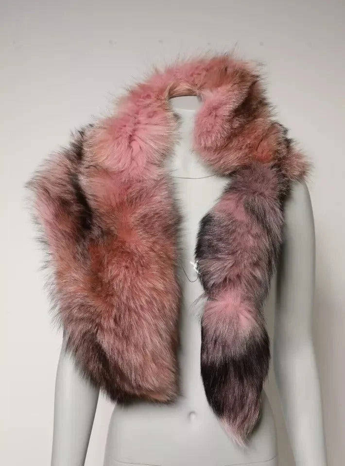Dolce & Gabbana Pink Frost Fox Fur Neck Warmer Winter Scarf - Scarves & Shawls