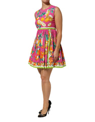 Dolce & Gabbana Pink Fruit Print A-line Mini Sleeveless Dress - IT42|M - Dresses