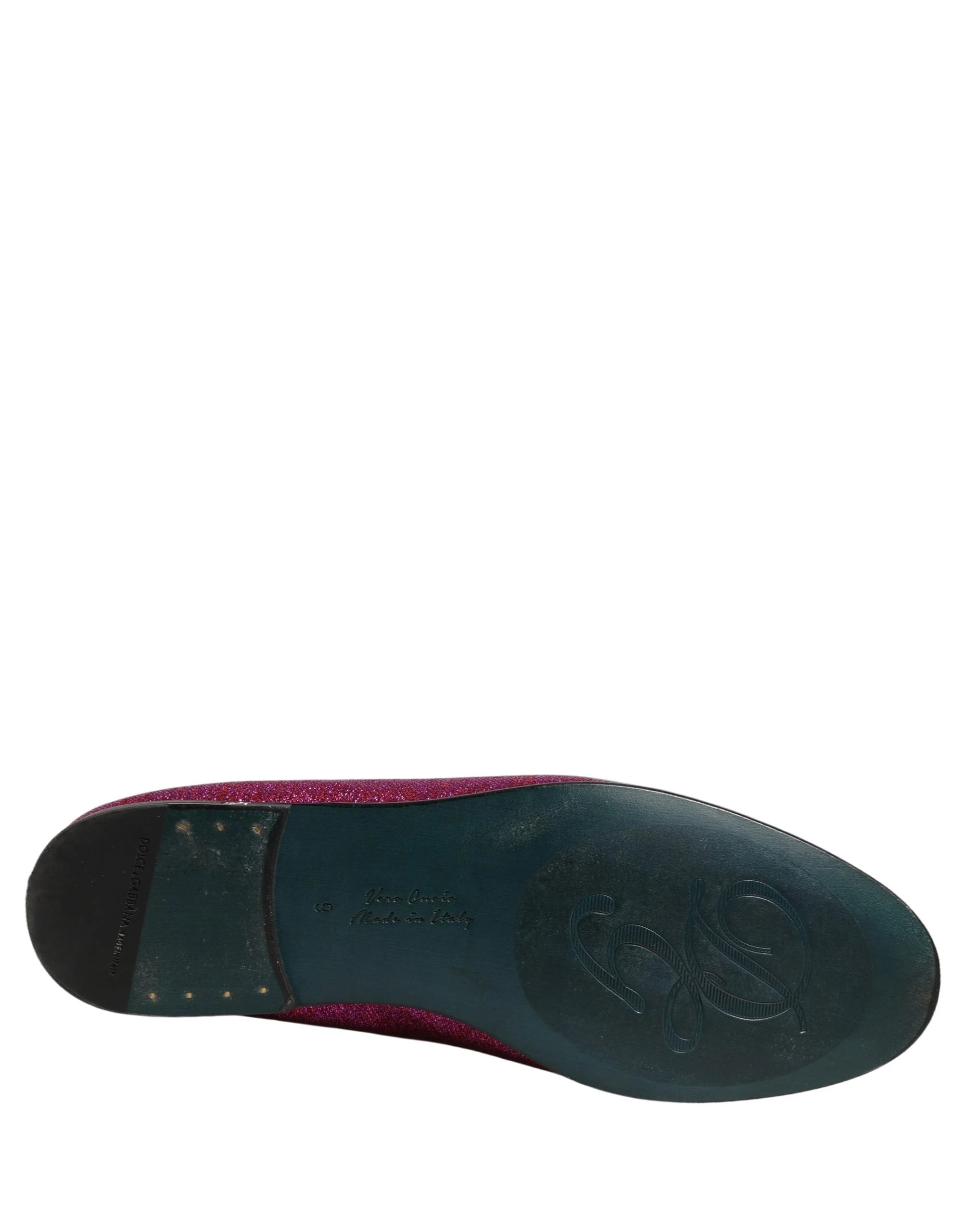 Dolce & Gabbana Pink Glitter Lurex Logo Dress Loafers Shoes - EU43/US10