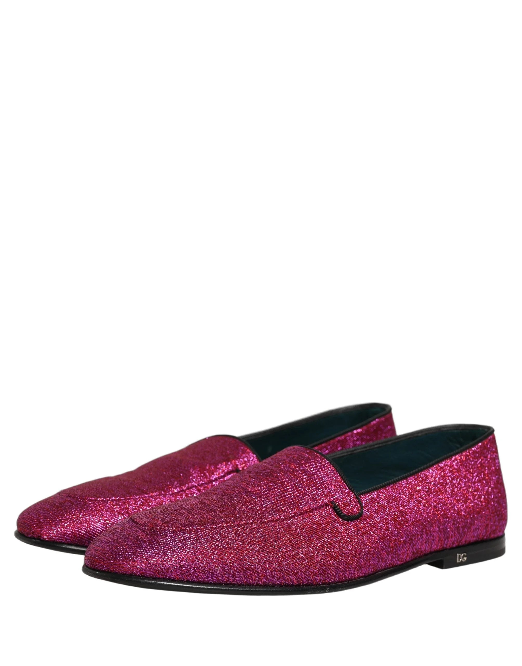 Dolce & Gabbana Pink Glitter Lurex Logo Dress Loafers Shoes - EU43/US10