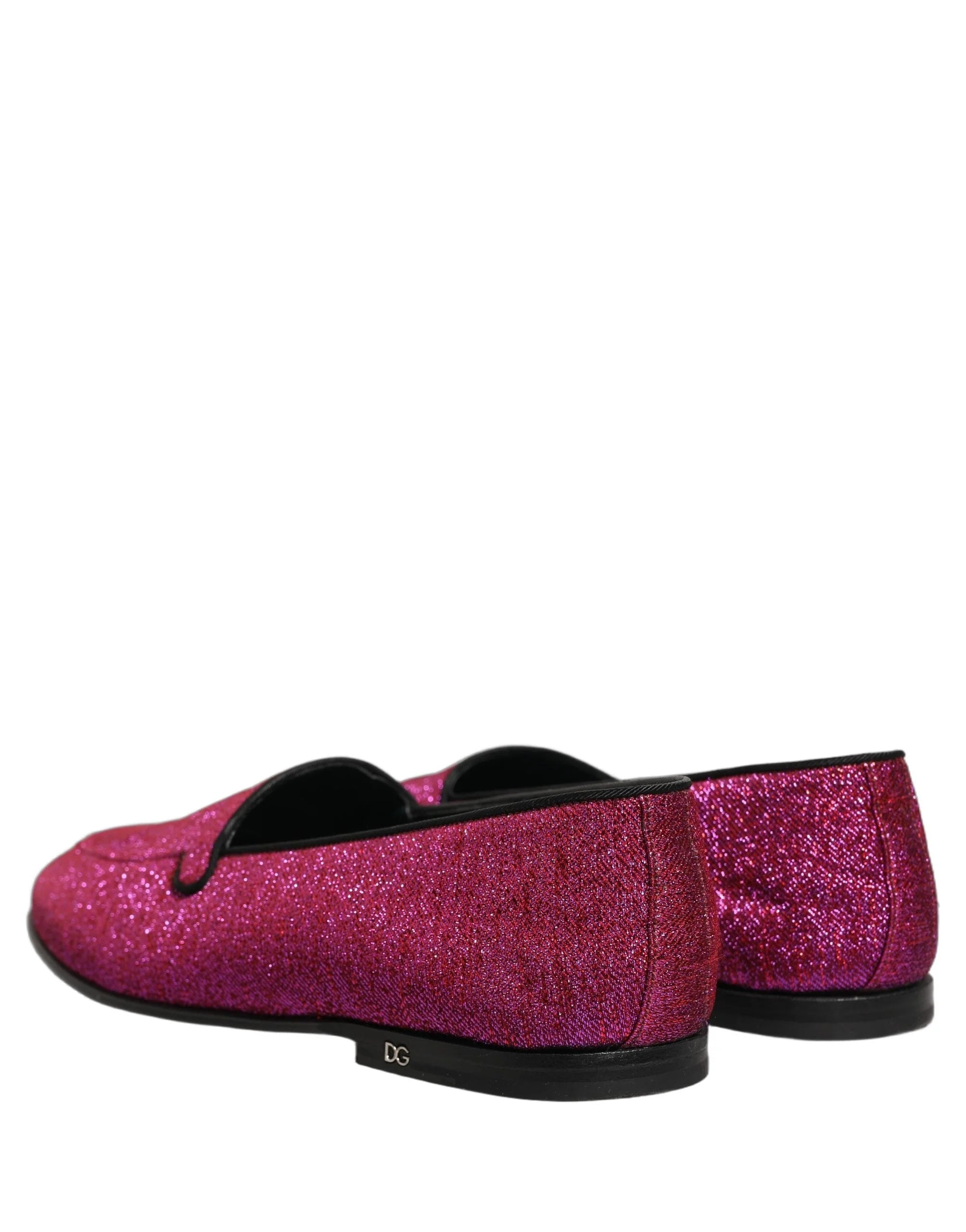 Dolce & Gabbana Pink Glitter Lurex Logo Dress Loafers Shoes - EU43/US10
