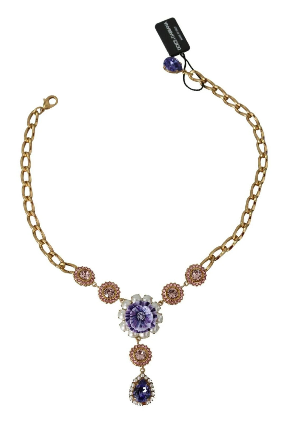 Dolce & Gabbana Pink Gold Brass Crystal Purple Pearl Pendants - Necklaces