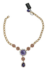 Dolce & Gabbana Pink Gold Brass Crystal Purple Pearl Pendants - Necklaces