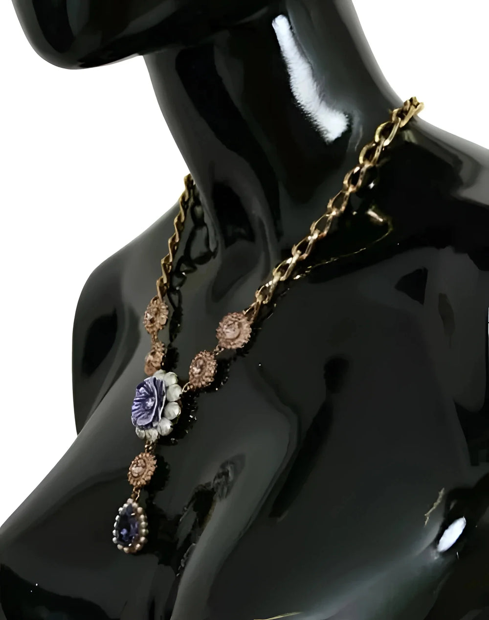 Dolce & Gabbana Pink Gold Brass Crystal Purple Pearl Pendants - Necklaces