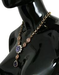 Dolce & Gabbana Pink Gold Brass Crystal Purple Pearl Pendants - Necklaces