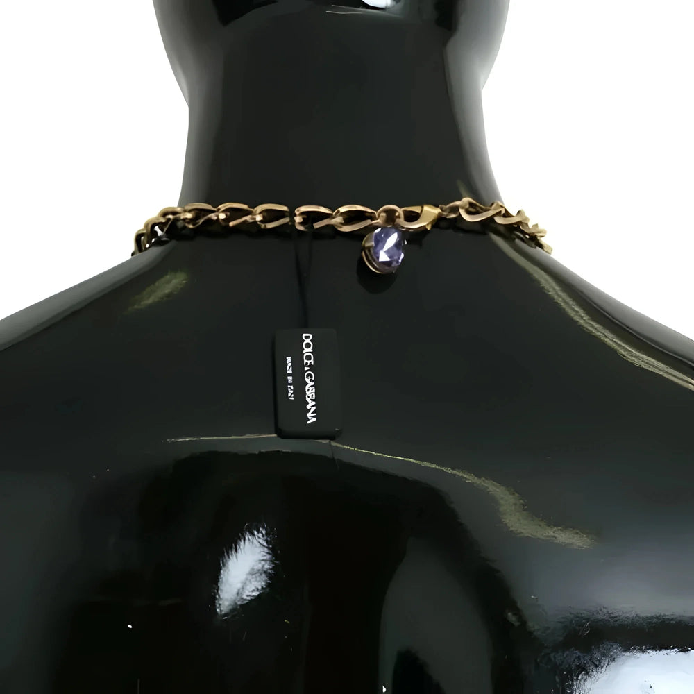 Dolce & Gabbana Pink Gold Brass Crystal Purple Pearl Pendants - Necklaces