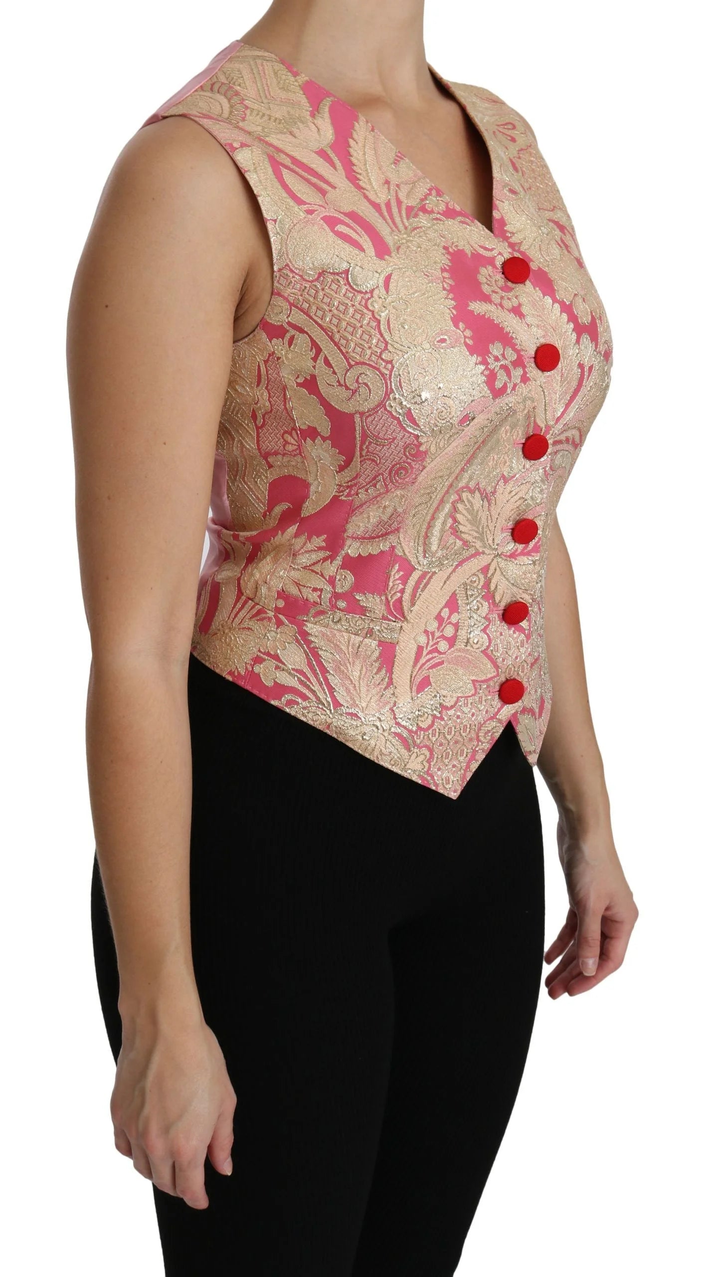 Dolce & Gabbana Pink Gold Brocade Waistcoat Vest Blouse Top - IT38|XS - Vests