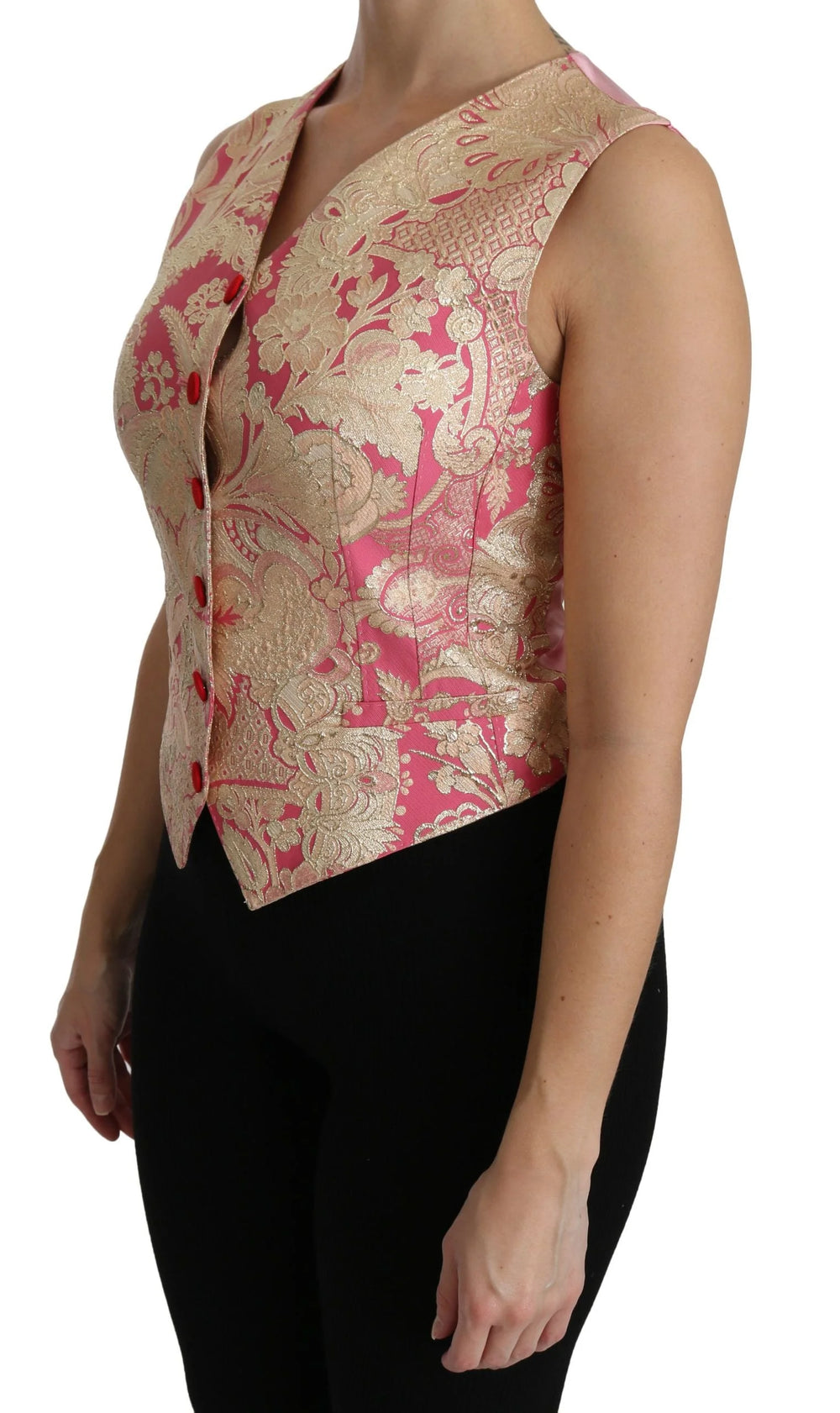 Dolce & Gabbana Pink Gold Brocade Waistcoat Vest Blouse Top - IT38|XS - Vests