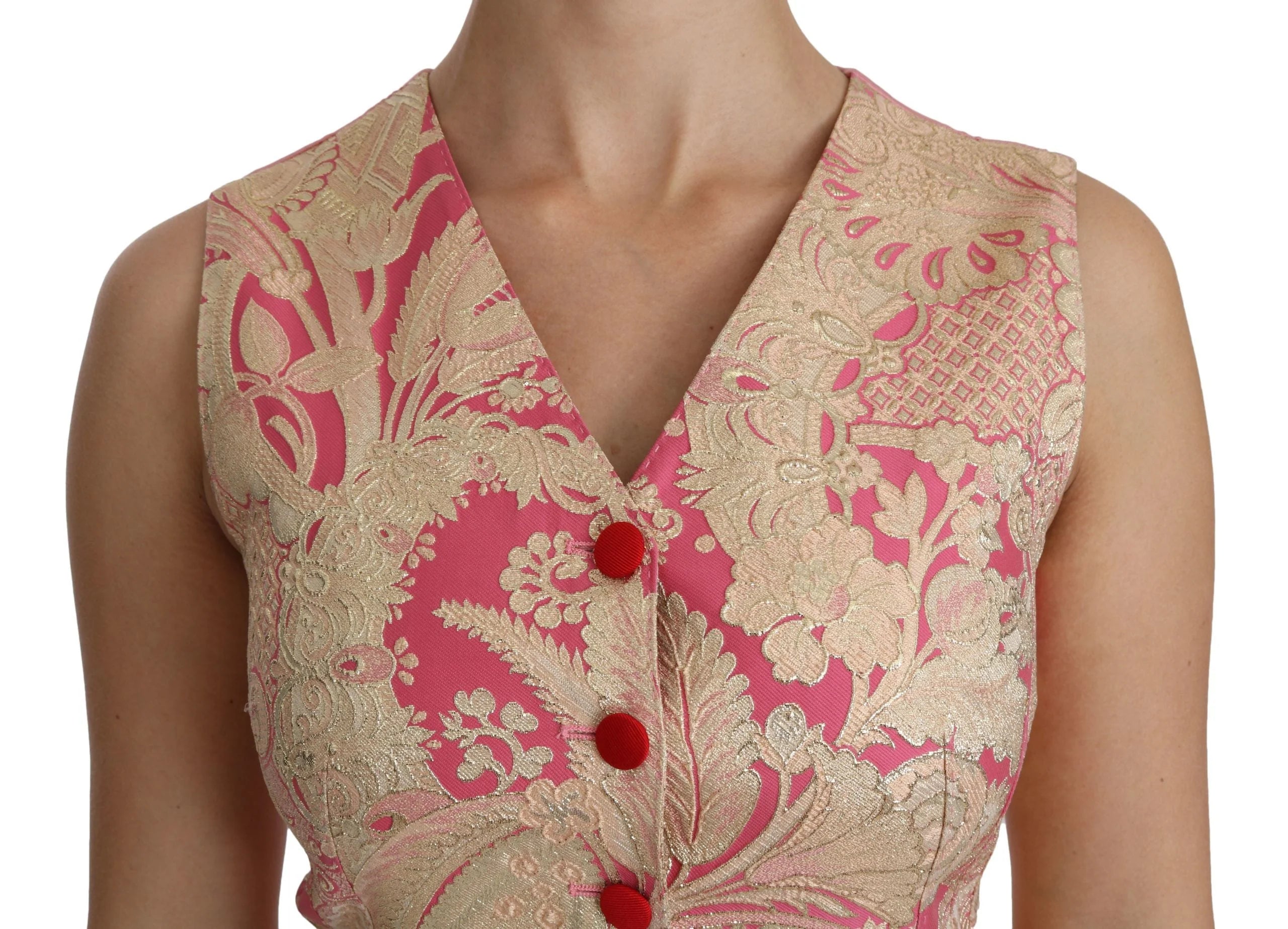 Dolce & Gabbana Pink Gold Brocade Waistcoat Vest Blouse Top - IT38|XS - Vests