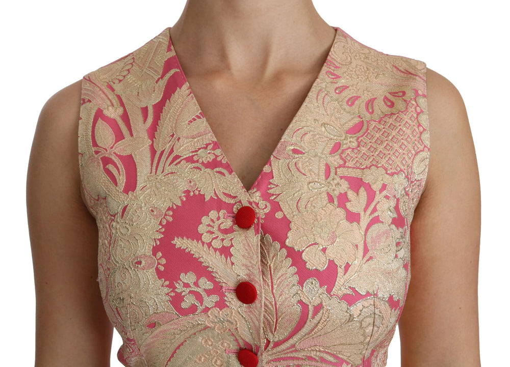 Dolce & Gabbana Pink Gold Brocade Waistcoat Vest Blouse Top - IT38|XS - Vests