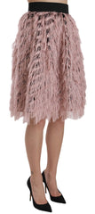 Jupe crayon A-line en cuir métallisé rose or à franges Dolce & Gabbana - IT42|M