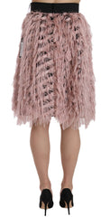 Jupe crayon A-line en cuir métallisé rose or à franges Dolce & Gabbana - IT42|M
