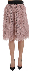 Jupe crayon A-line en cuir métallisé rose or à franges Dolce & Gabbana - IT42|M