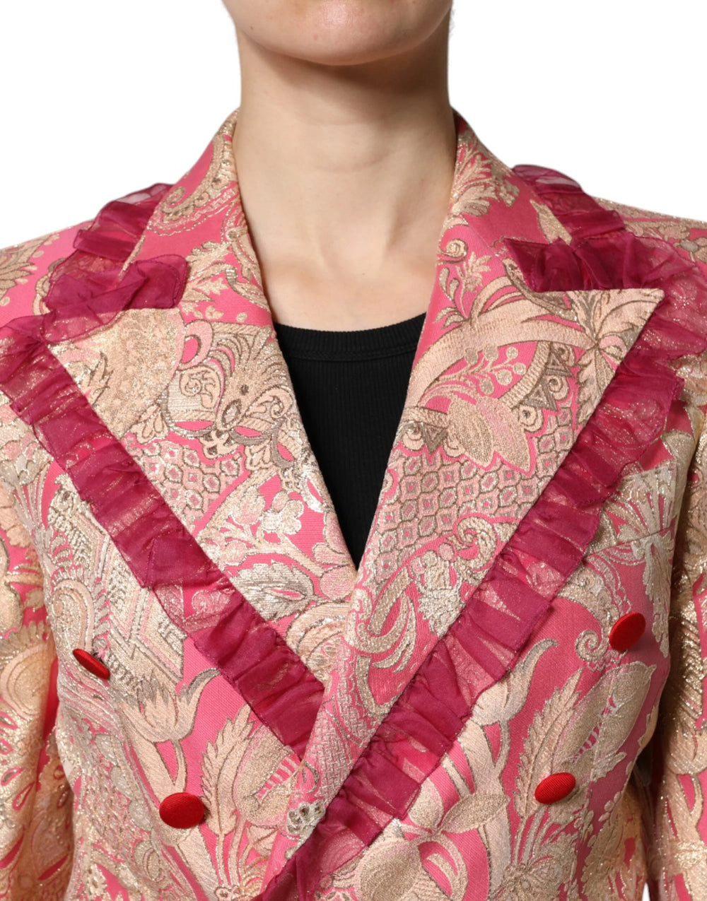 Dolce & Gabbana Pink Gold Jacquard Nylon Coat Blazer Jacket - Sport Jackets