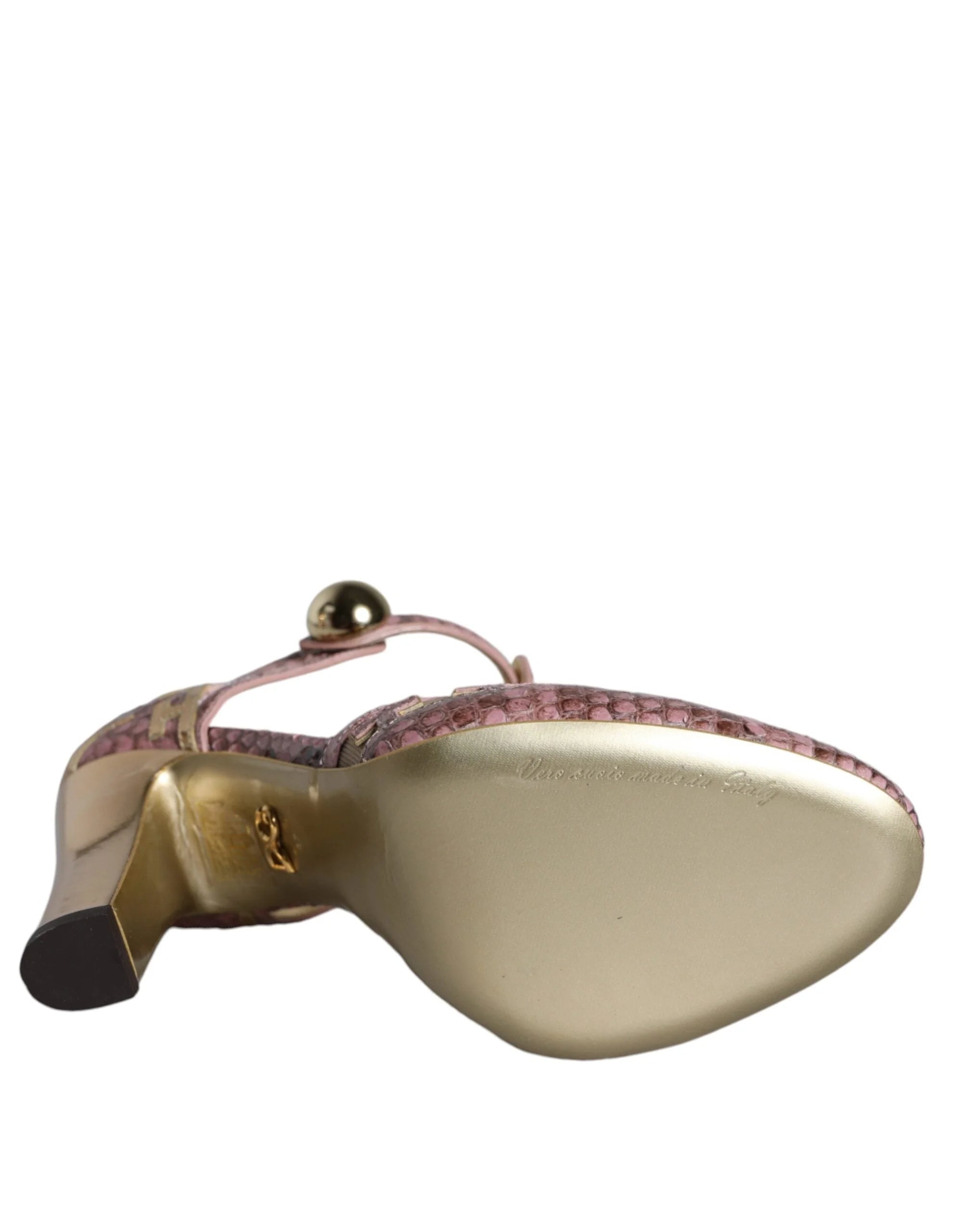 Dolce & Gabbana Pink Gold Leather Pumps T-strap Sandals Shoes - EU37/US7 - Sandals
