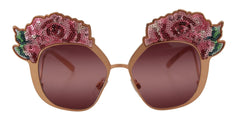 Dolce & Gabbana Pink Gold Rose Sequin Embroidery DG2202 Sunglasses - Sunglasses