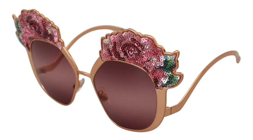 Dolce & Gabbana Pink Gold Rose Sequin Embroidery DG2202 Sunglasses - Sunglasses
