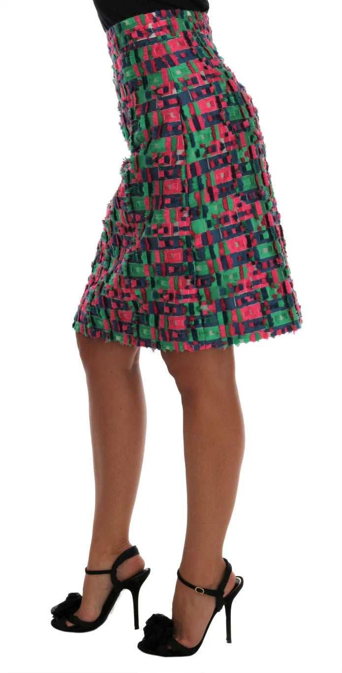Dolce & Gabbana Pink Green Jacquard Pencil Skirt - Skirts