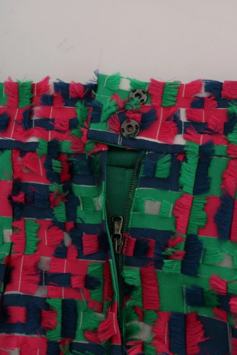 Dolce & Gabbana Pink Green Jacquard Pencil Skirt - Skirts