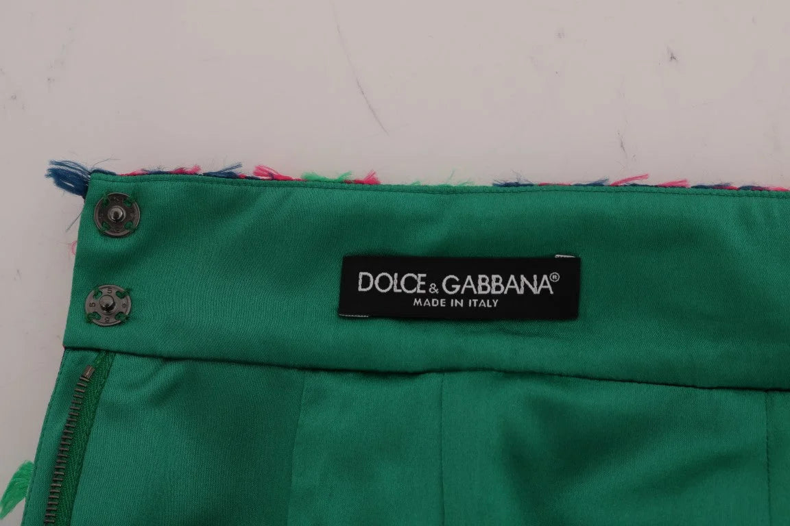 Dolce & Gabbana Pink Green Jacquard Pencil Skirt - Skirts