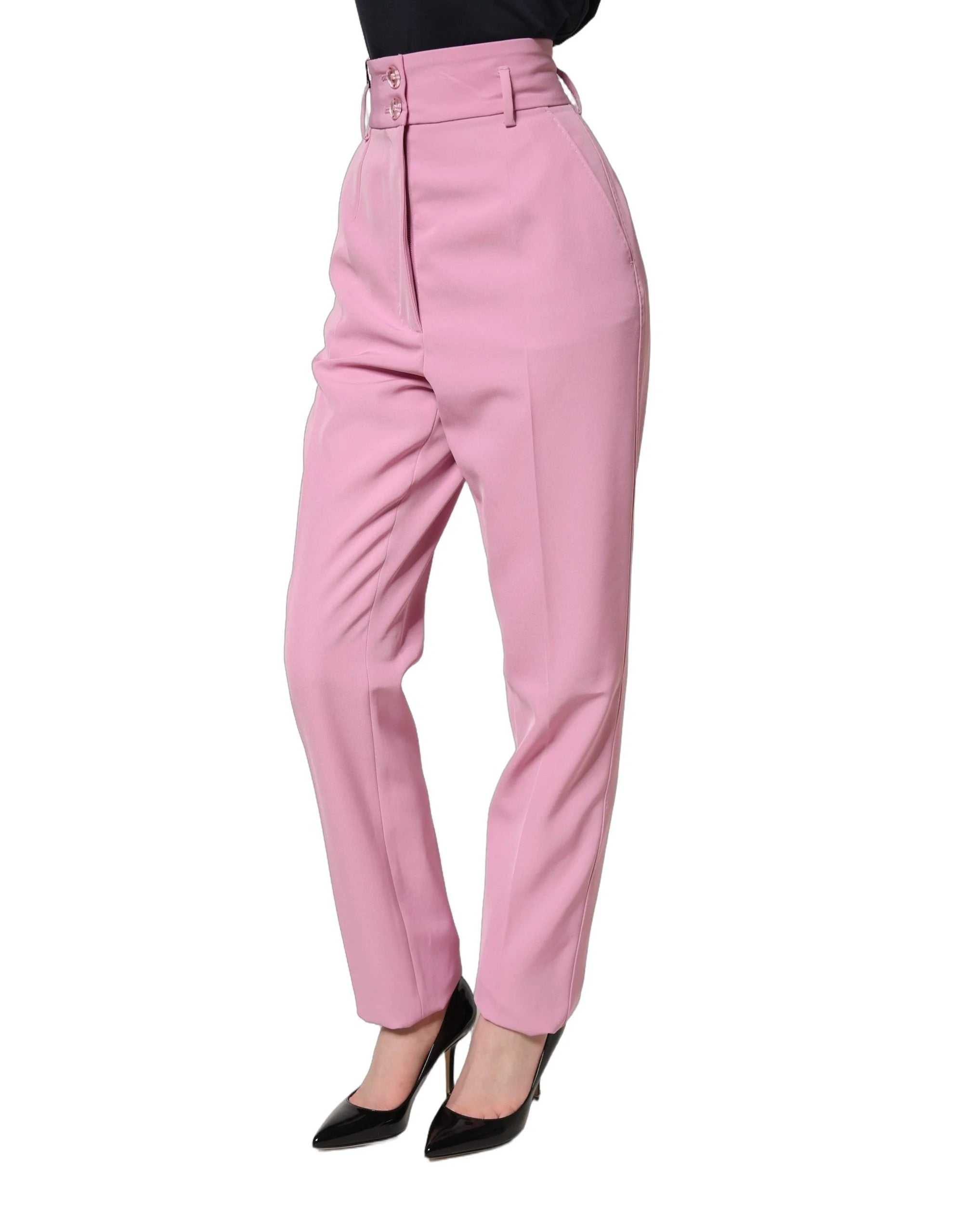 Dolce & Gabbana Pink High Waisted Polyester Trouser Pants - IT36|XXS
