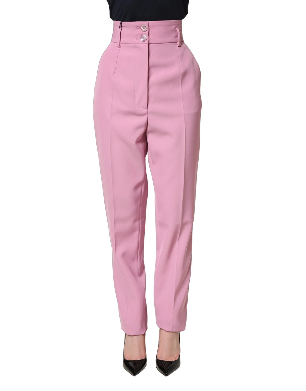 Dolce & Gabbana Pink High Waisted Polyester Trouser Pants - IT36|XXS