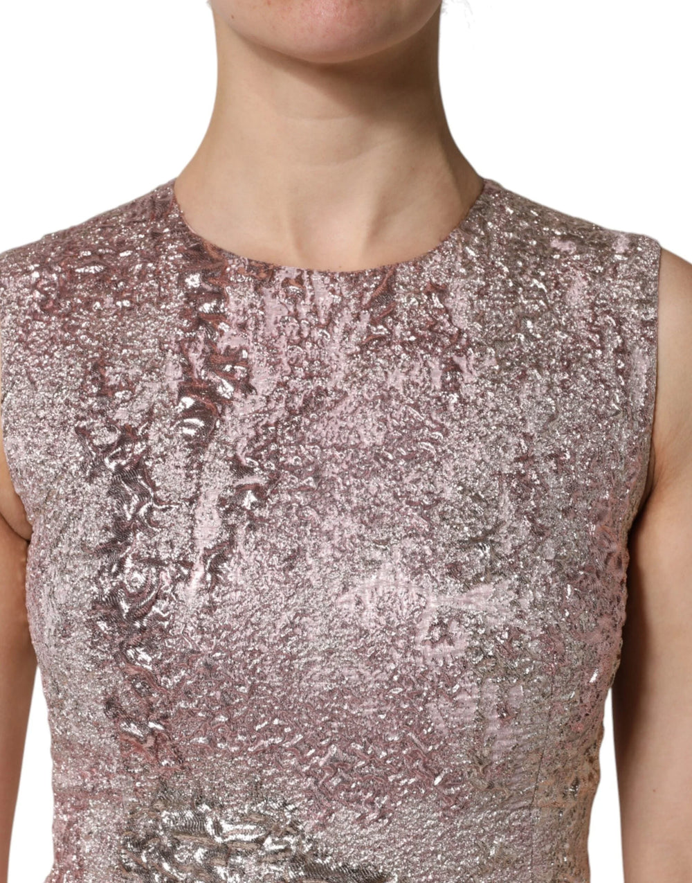 Dolce & Gabbana Pink Jacquard Sleeveless Sheath Mini Dress - IT40|S - Dresses