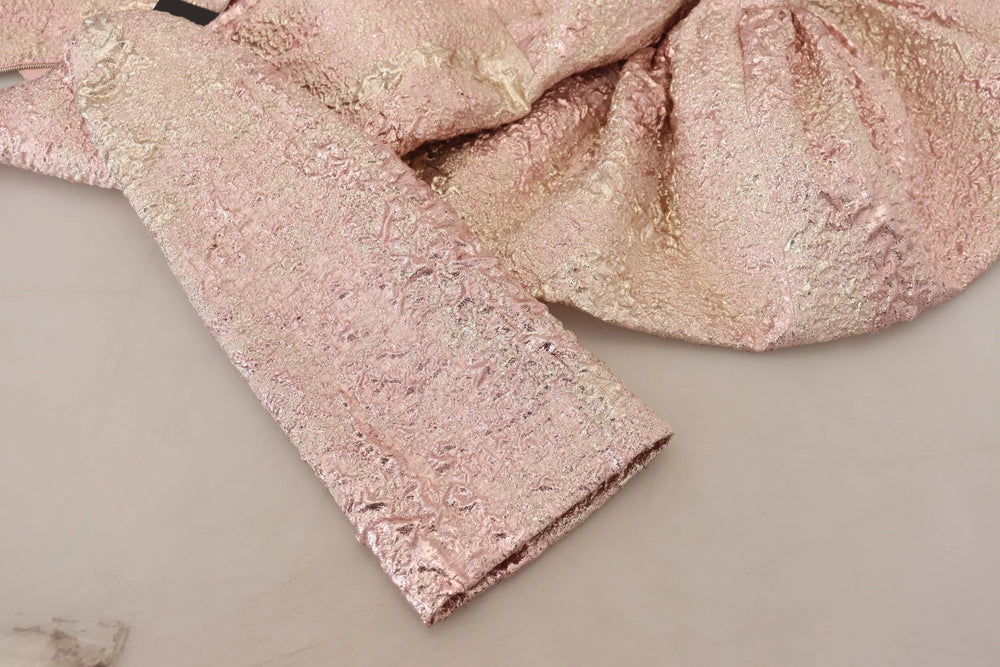 Dolce & Gabbana Pink Jaquard 3/4 Sleeve Sheath Midi Dress - Dresses