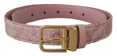 Dolce & Gabbana Pink Jaquard Embroidered Gold Tone Metal Buckle Belt - 75 cm / 29,5 Inches - Belts