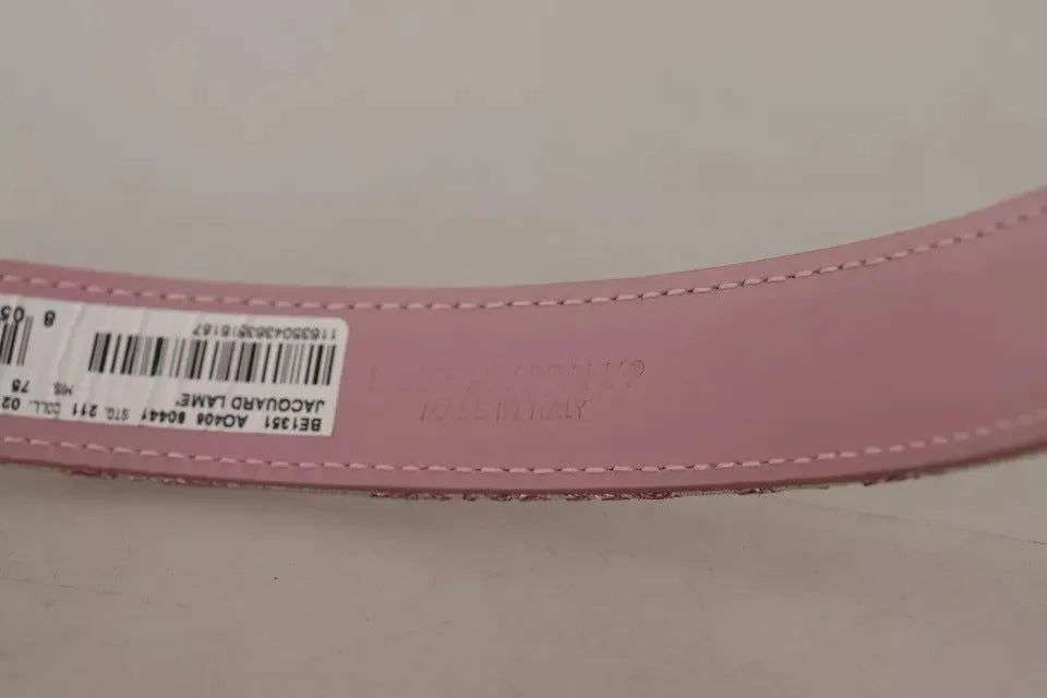 Dolce & Gabbana Pink Jaquard Embroidered Gold Tone Metal Buckle Belt - 75 cm / 29,5 Inches - Belts