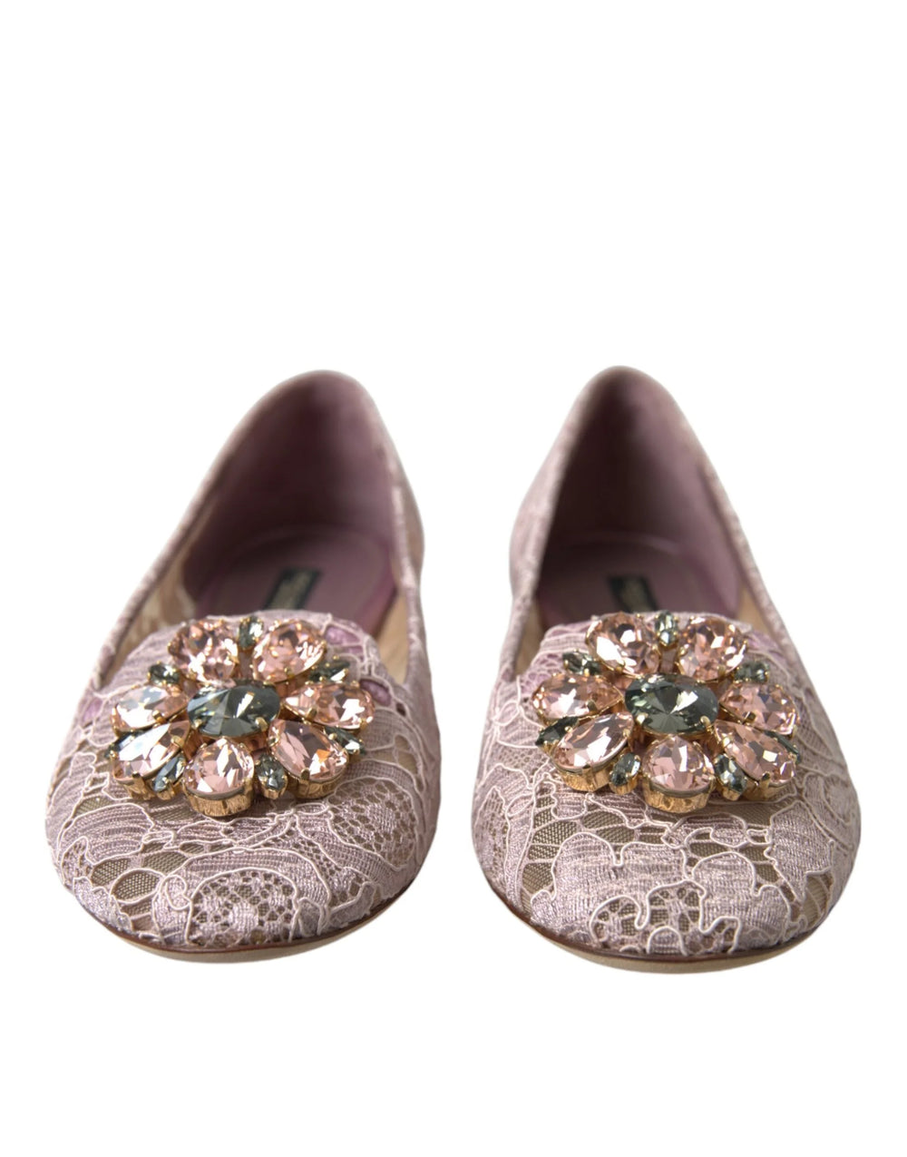 Dolce & Gabbana Pink Lace Crystal Ballet Flats Loafers Shoes - EU35.5/US5 - Flats